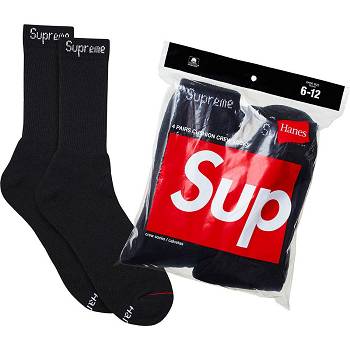 Calcetines Supreme Hanes® Crew Socks (4 Pack) Negras | CL105GL
